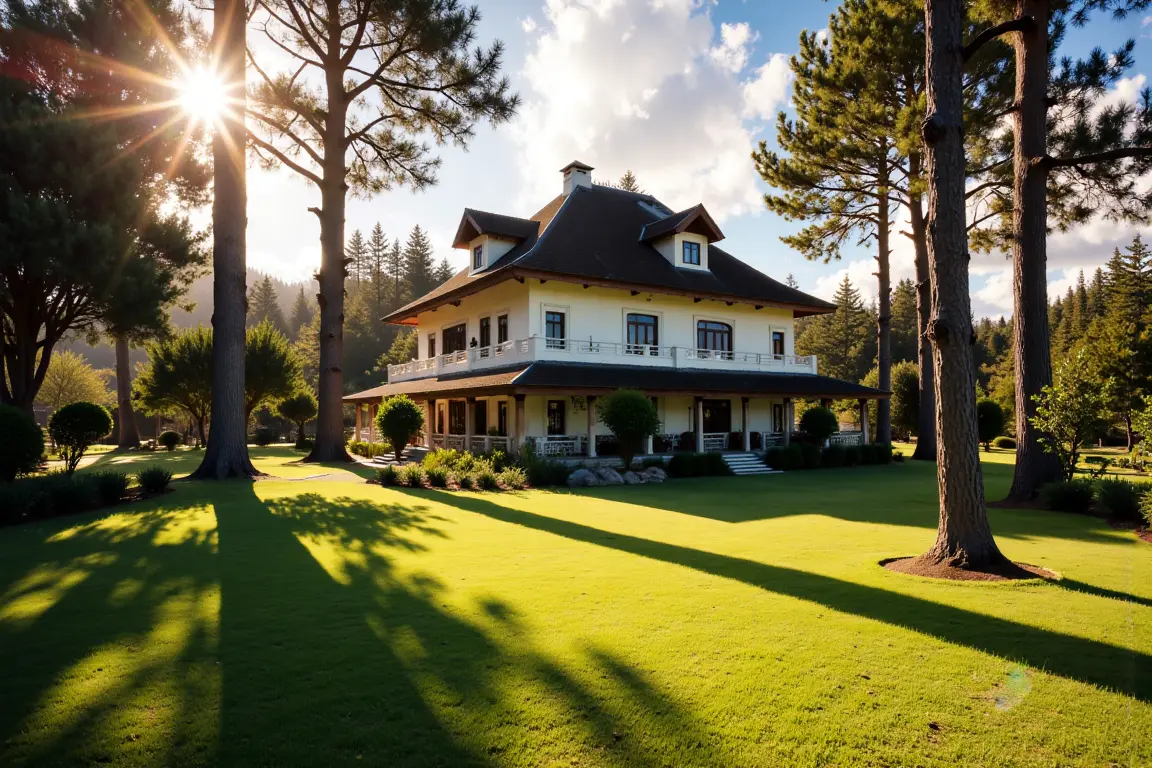 Charming French colonial villa accommodation nestled among pine trees in Da Lat Vietnam.