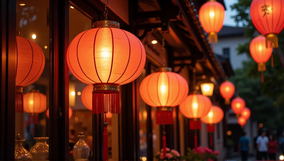 Close-up of colorful silk lanterns glowing warmly at dusk in Hoi An Ancient Town, representing cultural activities.