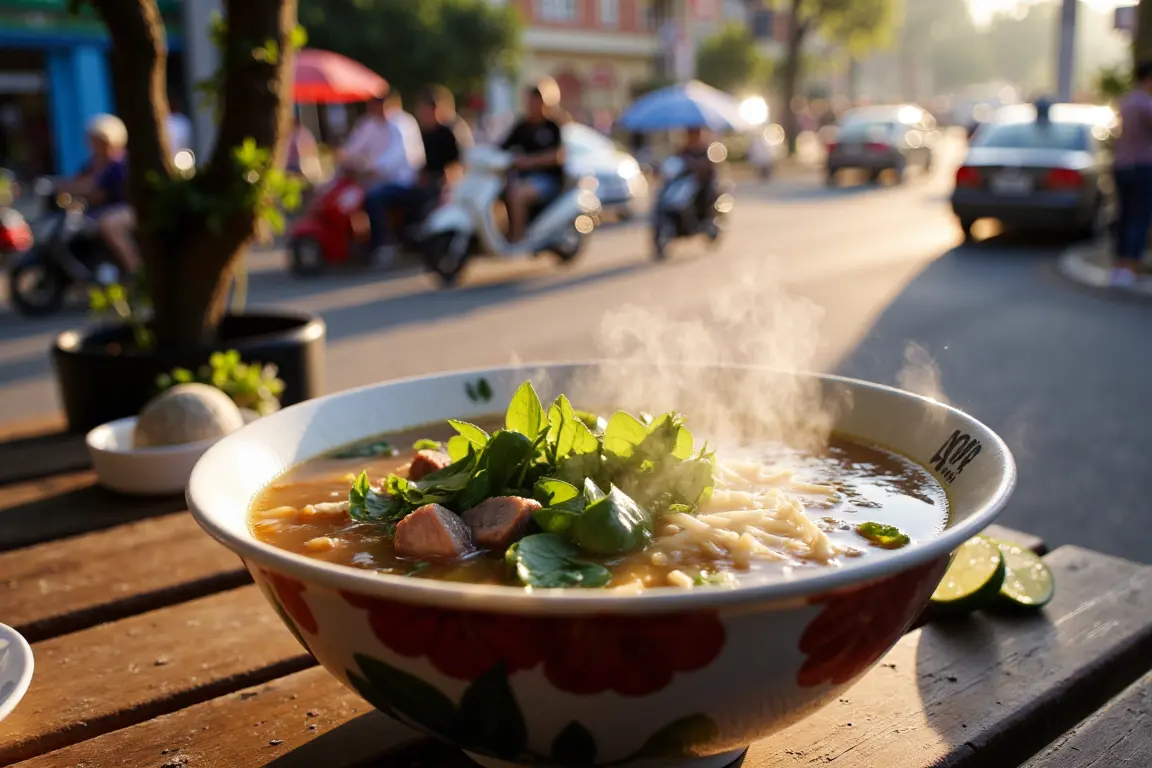 Delicious steaming bowl of Pho, showcasing the essential food experience in Vietnam Tourism.