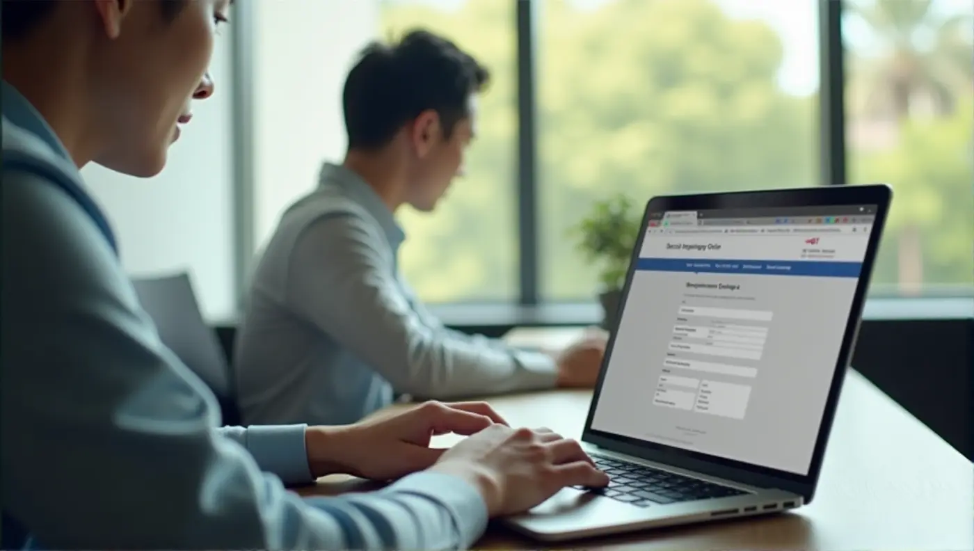 Person applying for Vietnam e-visa online using a laptop, representing the government portal process.