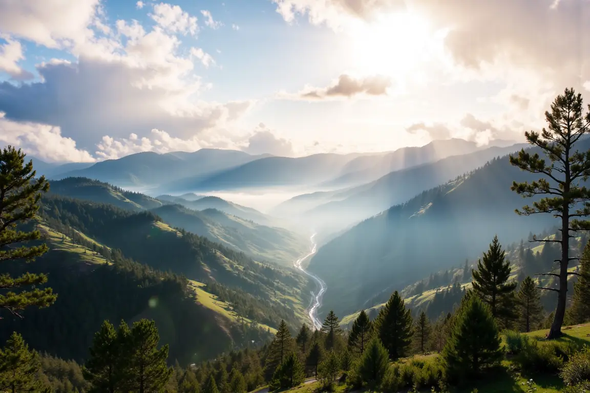 Rolling misty hills covered in pine trees characteristic of the highland retreat Da Lat Vietnam.