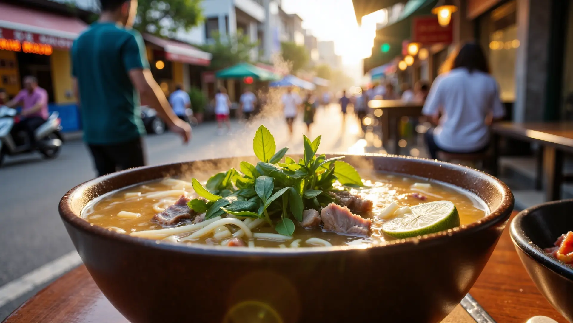 Steaming bowl Vietnamese Pho soup street food unique experiences Places in Vietnam