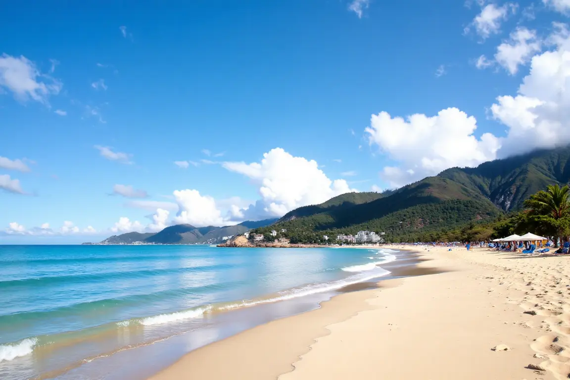 Sunny dry season day at My Khe Beach, ideal for travel planning to Da Nang Vietnam.