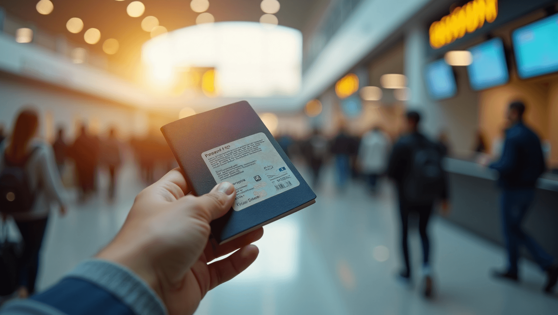Traveler showing passport with visa sticker at airport, choosing the right Vietnam visa type.