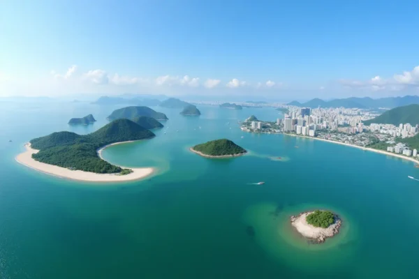 Aerial panoramic view of Nha Trang Bay, a key beach destination in Nha Trang Vietnam and Southeast Asia.