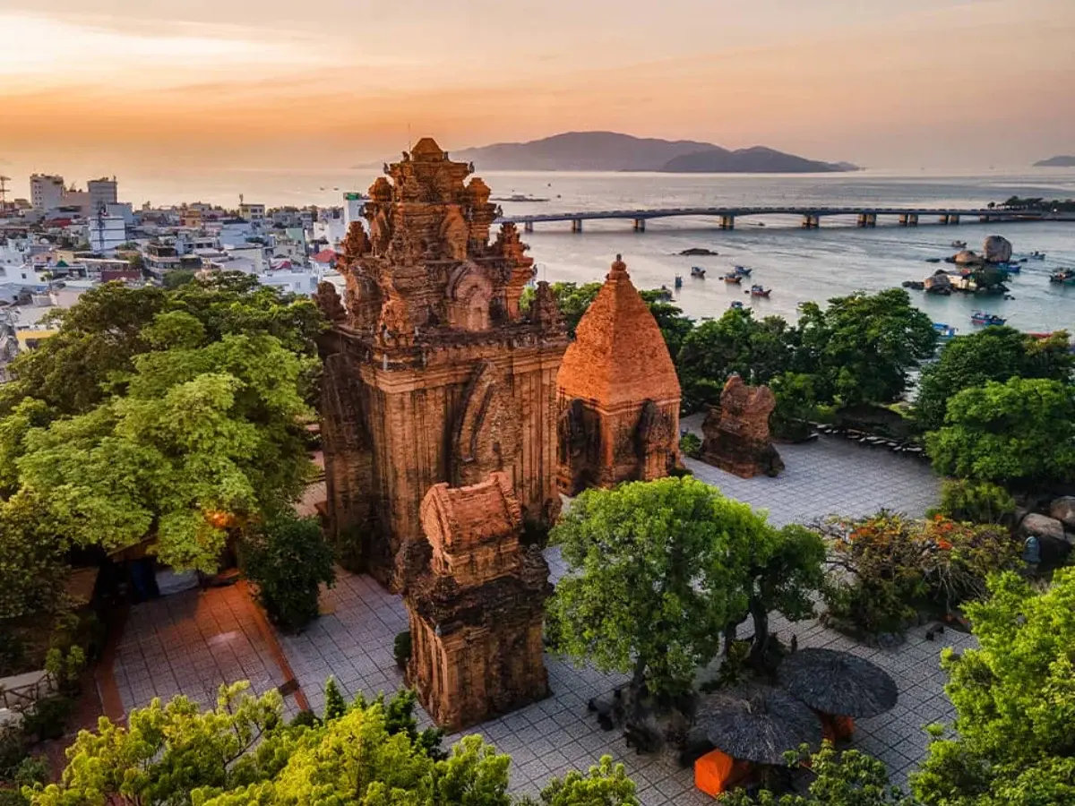 Ancient Po Nagar Cham Towers, a top attraction in Nha Trang Vietnam, overlooking the river