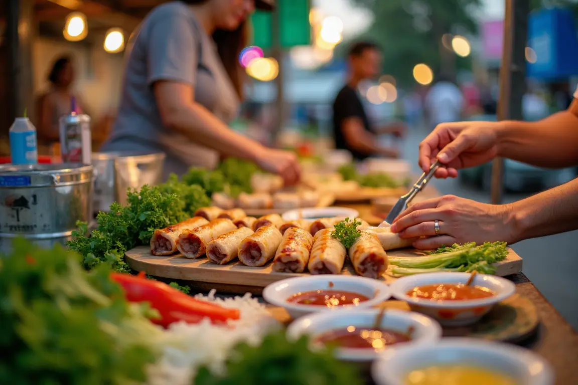 Delicious local Nem Nuong street food, part of the cultural immersion in Nha Trang Vietnam