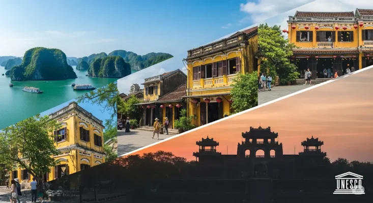 Ha Long Bay, Hoi An Ancient Town, and Hue Imperial City silhouette