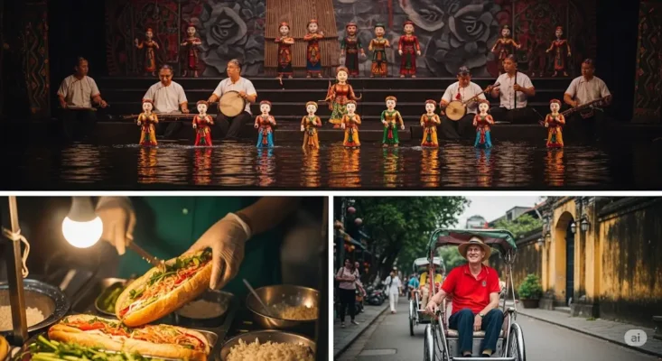 Hanoi cultural experiences water puppets street food, and cyclo ride