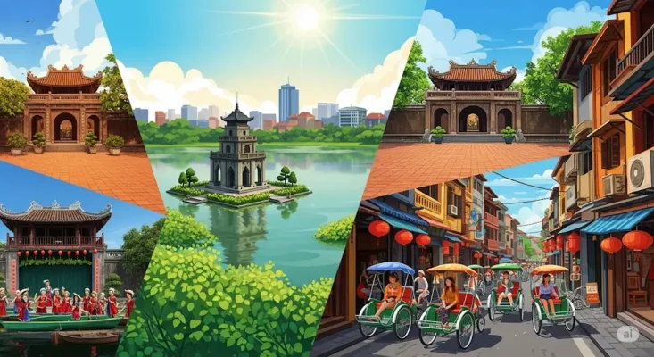 Hanoi travel planning flat lay journal, map, coffee, and local currency