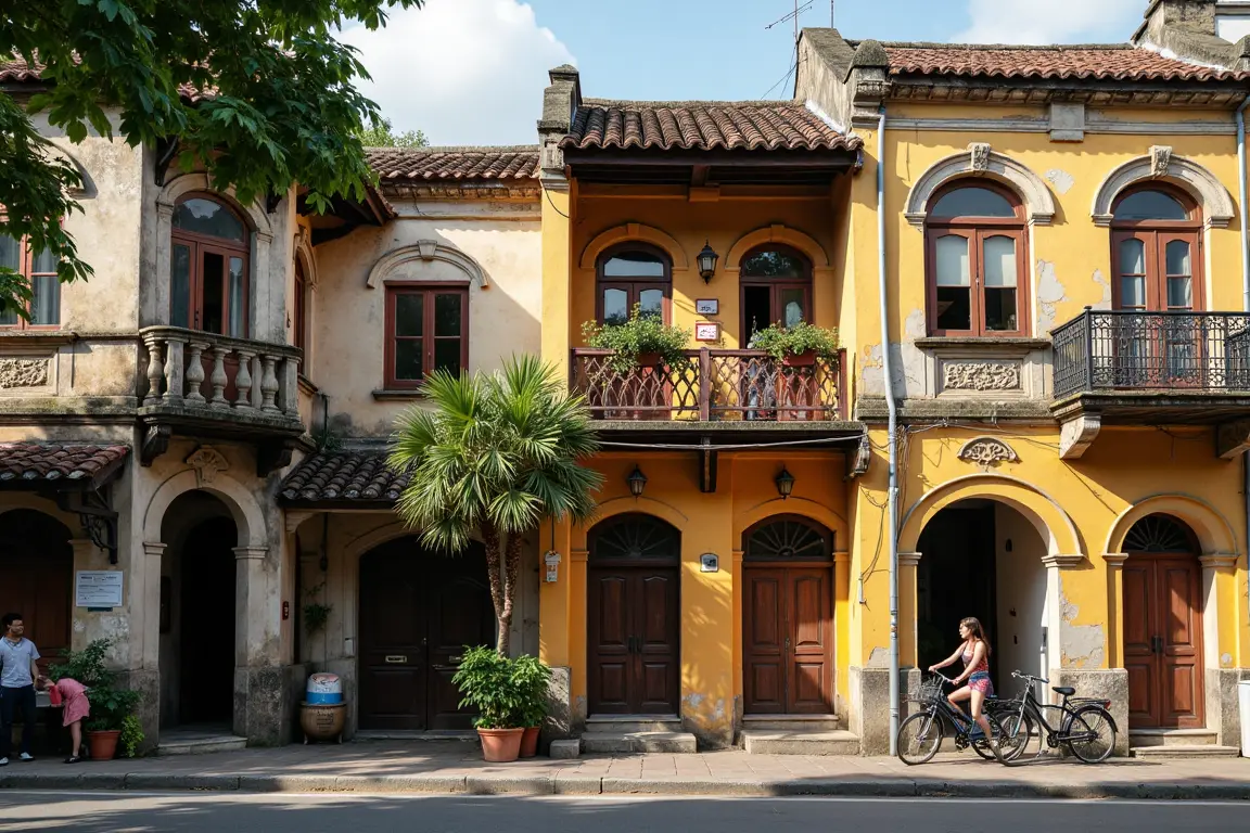 Historical French Colonial architecture in old quarter hanoi vietnam