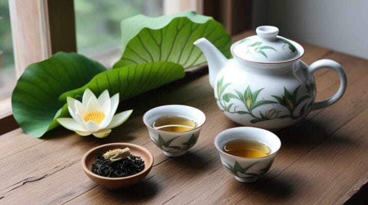 Leonardo_Vietnamese iced coffee and hot green tea on a
