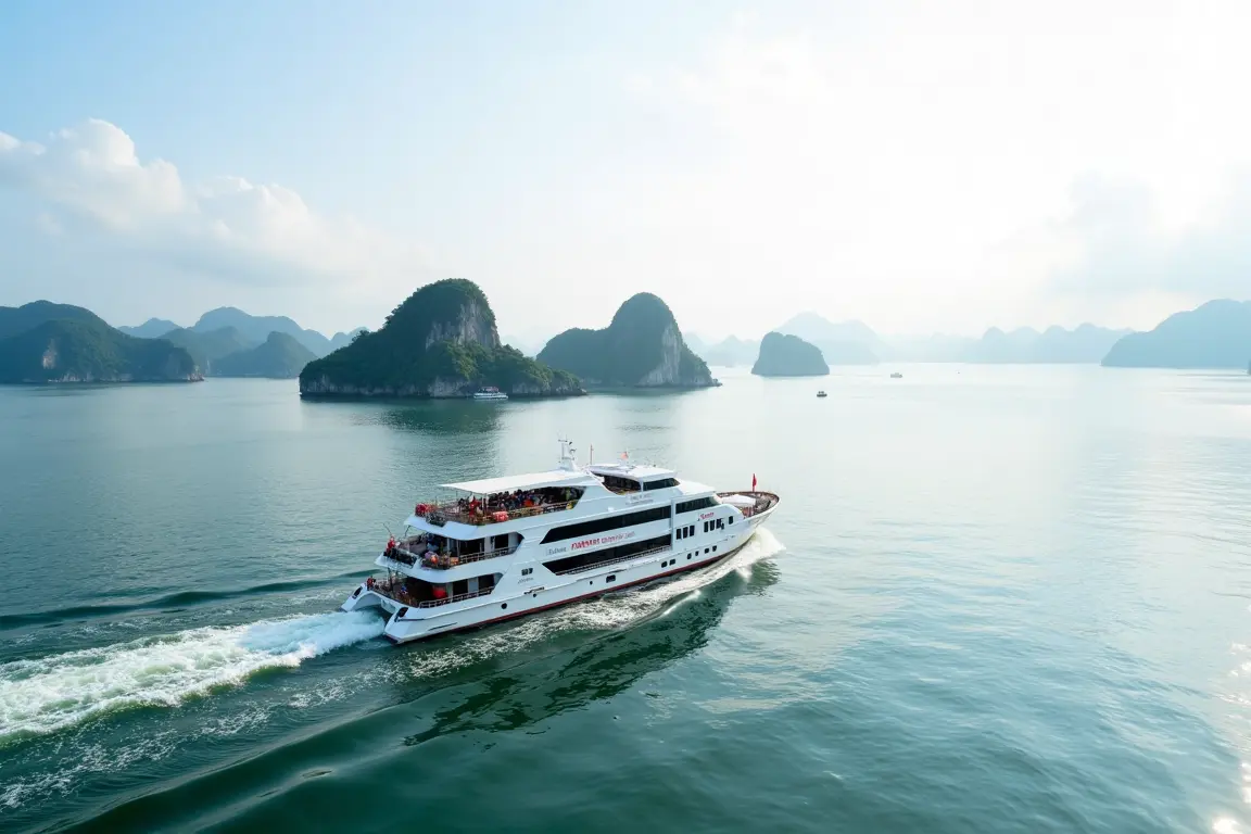 Modern ferry arriving at Cat Ba Island Vietnam, showcasing travel options from Hai Phong to Lan Ha Bay