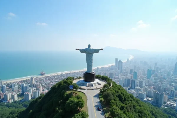 Panoramic view from the Christ statue in Vung Tau Vietnam, showcasing the city, coastline, and its connection to the offshore oil industry