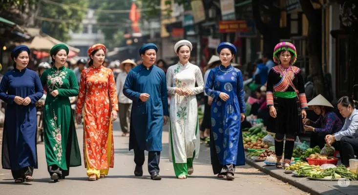 People in traditional Vietnamese clothing