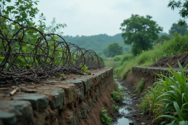 Remnants of war fortifications illustrating conflict along the dividing line of the Vietnam DMZ