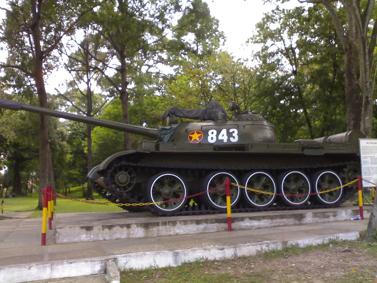 Replica tanks displayed on the lawn, historical artifacts at Independence Palace Saigon Vietnam.