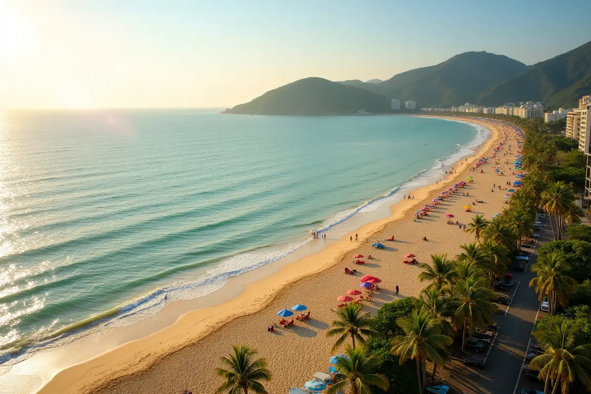Stunning view from a hotel balcony overlooking the popular Back Beach in Vung Tau Vietnam
