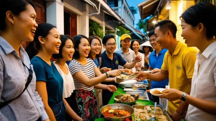Vibrant display of diverse Vietnamese street food snacks at a Saigon