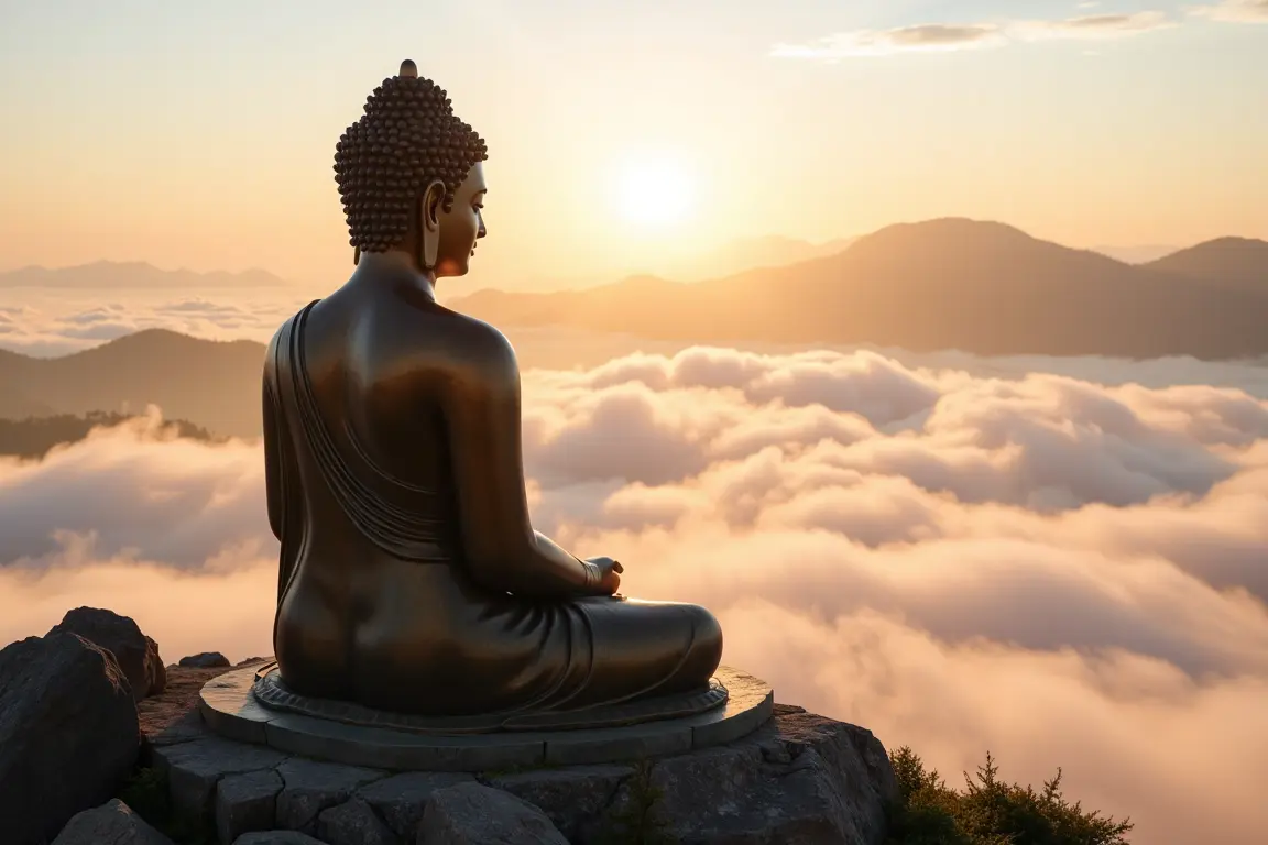 The great Buddha statue at the spiritual summit complex of Fansipan Vietnam.